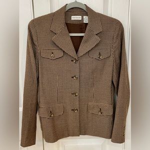 Sz 6 VINTAGE ANN TAYLOR  HOUNDSTOOTH SINGLE-BREASTED BLAZER: Tan, Brown & Black